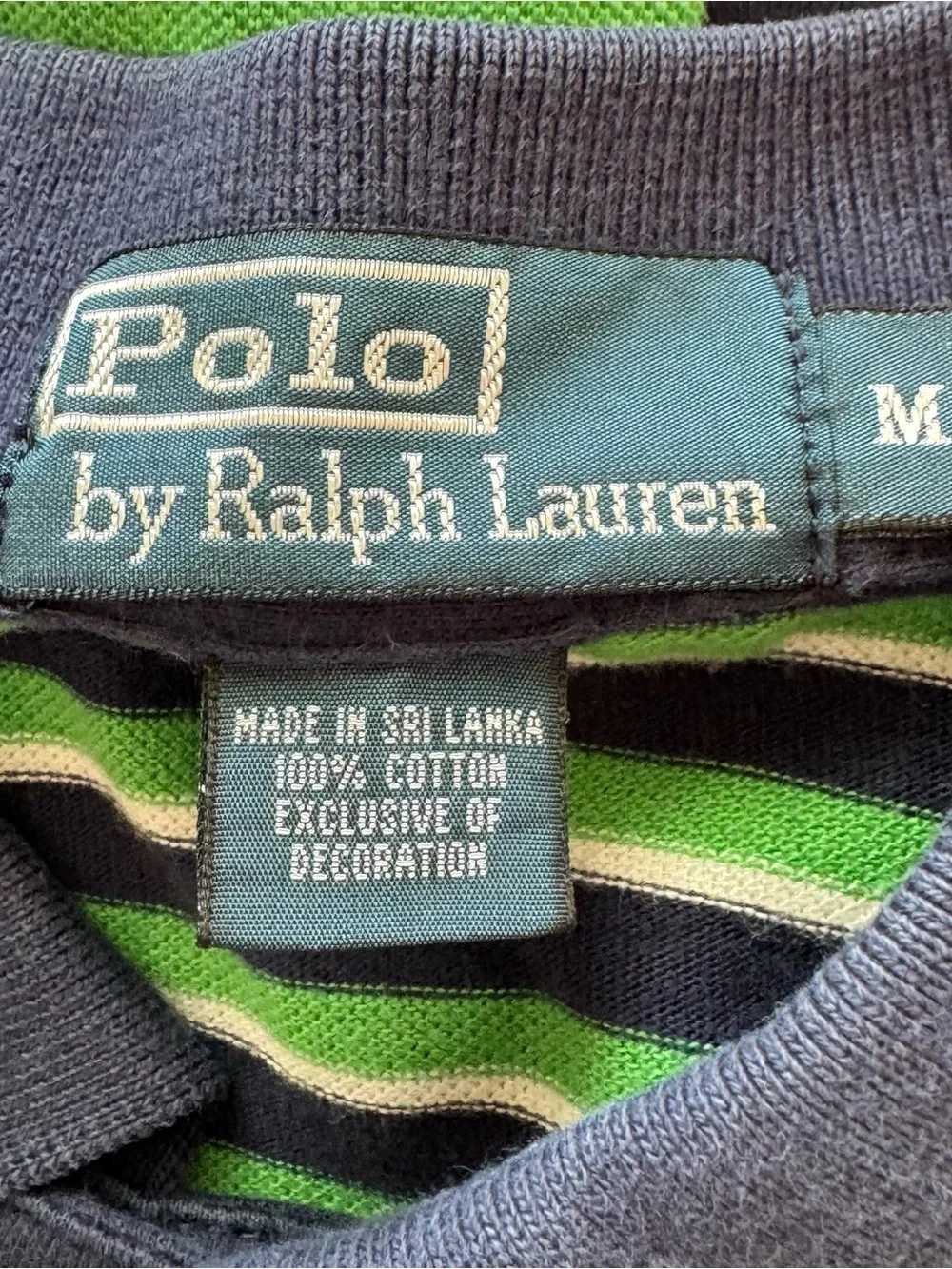 Polo by Ralph Lauren Blue and Green Pony Polo Striped Shirt Medium